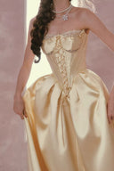 Gold corset midi dress bodice and A-line skirt