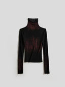 Flat lay of the regular black and red gothic mesh top with long sleeves