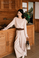 Almond Amélie petite cotton matching set with a faux-layer top and relaxed wide-leg pants