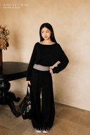 Noir Mist Amélie petite faux-layer cotton top and elastic-waist wide-leg pants set