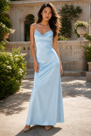 VOGSION A-line light blue maxi dress at an outdoor resort