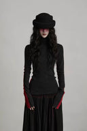 VOGSION Bloodline black and red Gothic wool-blend turtleneck sweater, front view