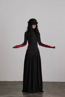 Slim-fit black and red Gothic turtleneck sweater with extra-long sleeves