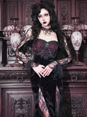 Burgundy Gothic lace maxi dress front view