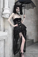 Black Gothic corset and asymmetric skirt set with umbrella