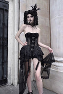 Black Gothic corset skirt set with lace-up panels