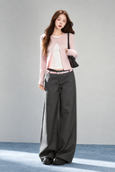 VOGSION Elina petite faux-layer long sleeve top in blush pink with white inset, front full-length model view
