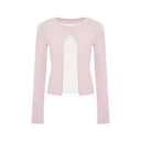 VOGSION Elina blush pink petite faux-layer long sleeve top with white inset, front product view on white