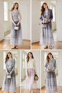 VOGSION Elowenne tiered tulle maxi skirt styled in grey and purple