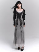 Gothic style dress layered with black shrug