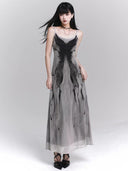 Women's Gothic maxi dress with black ink print