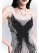 Long gray Gothic dress angled front view