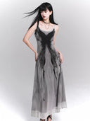 Gothic slip dress neckline and abstract print detail