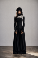 Full styling view of the VOGSION Inkveil black Gothic long sleeve top