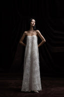 Full-length VOGSION ivory A-line maxi dress with sculptural texture