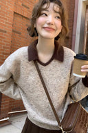 Marlowe petite faux-layer sweater showing the contrast V-neck, polo collar and ribbed hem