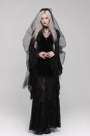 Full-length black Gothic lace maxi dress with dramatic sleeves