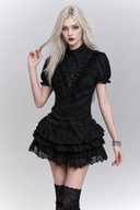Black Victorian Gothic blouse and layered ruffle mini skirt outfit