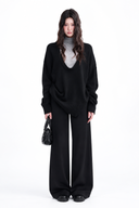 Nerine black knit sweater and grey mock-neck top styled together, petite-friendly layered outfit