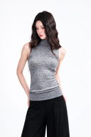 Grey mock-neck sleeveless inner top from the Nerine wool-feel layered knit two-piece set