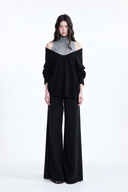 Nerine wool-feel layered knit two-piece set with black sweater and grey mock-neck top, front view