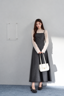 Odeline petite Midi polka dot dress with lace hem and included ivory sheer top