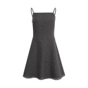 Odeline petite charcoal polka dot Mini dress front flat lay with adjustable straps