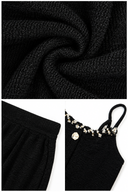 Black cotton-blend knit fabric, elastic waistband and embellished camisole neckline detail collage