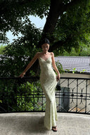 Luxury petite mint green garden maxi dress inspired by European countryside weddings and timeless femininity.
