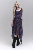 Purple Gothic midi dress with layered bodice and asymmetric hem