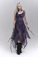Full view of purple Gothic handkerchief-hem dress