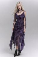 Purple Gothic asymmetrical dress with shoulder ties