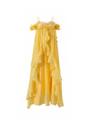 VOGSION Rosalie butter yellow ruffle maxi dress product-only front view