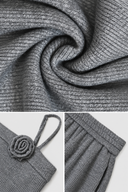 Close-ups of grey knit fabric, rosette camisole detail and elasticated trouser waistband