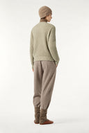 Back view of Sélise 100% wool ribbed crewneck sweater in Sage Green