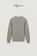 Product back view of Sélise wool ribbed crewneck sweater in Sage Green