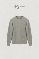 Product front view of Sélise wool ribbed crewneck sweater in Sage Green