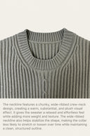 Wide ribbed crew neckline construction detail on the Sélise 100% wool sweater