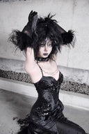 VOGSION Serpent's Oath black gothic corset dress seated upper-body view
