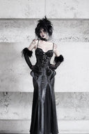VOGSION Serpent's Oath black gothic maxi dress fitted front silhouette