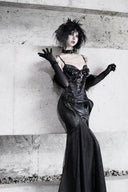 VOGSION Serpent's Oath black corset gothic prom dress full-length angled view
