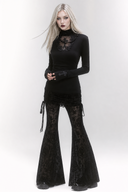 Black fitted Gothic top styled with lace flare pants