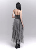 Layered Gothic dress back view with fitted bodice