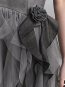 Gray Gothic dress rose accent and tulle detail