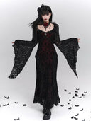 Long Gothic dress with wide black lace sleeve layer