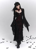 Gothic formal dress with dramatic bell sleeve styling
