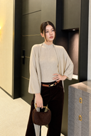 Ivory mock-neck knit tank and relaxed matching cardigan, front view